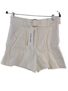Veronica Beard Piper Belted Off-White High-Waist Shorts Pleated Front Sz 6 $398